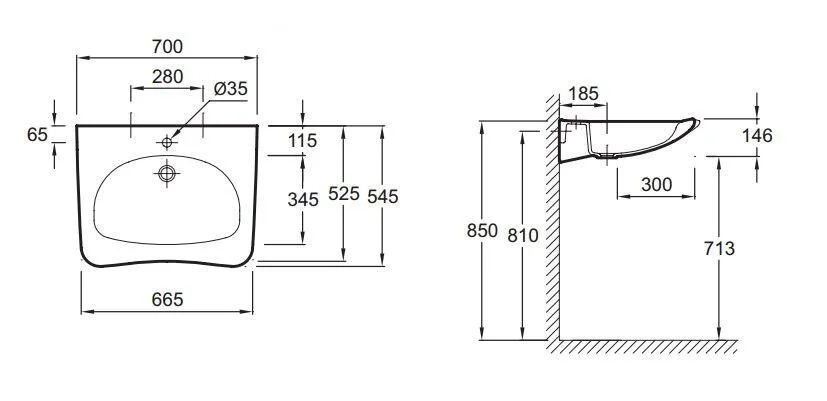 Раковина Jacob Delafon Handilav 70 см подвесная E1980-00