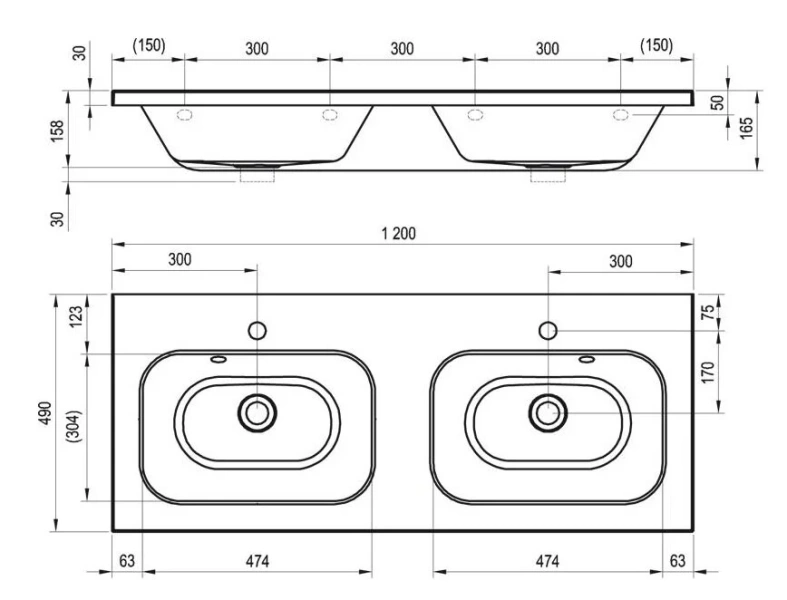Раковина двойная накладная Ravak Chrome 1200 XJG011120, XJG012120