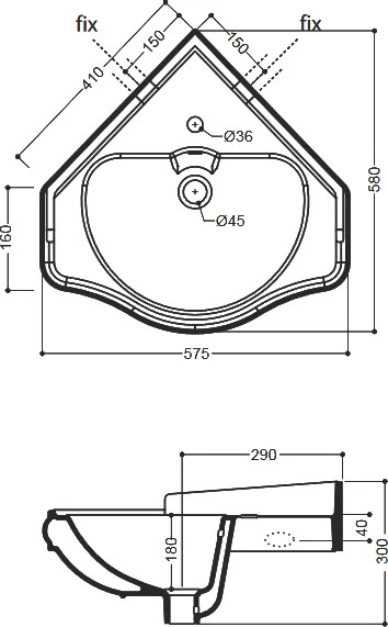 Раковина Kerasan Retro 103201*1 57 см угловая Staron