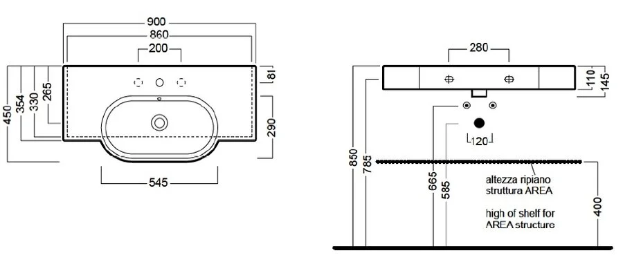Раковина Hatria Area YXA001 90х45 см