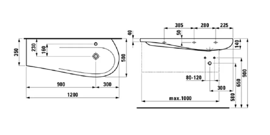 Раковина Laufen Ilbagnoalessi One 120 см белая с покрытием LCC 8.1497.4.400.104.1