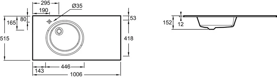 Раковина Jacob Delafon Odeon Rive Gauche EB2564-DE 101 см стеклянная