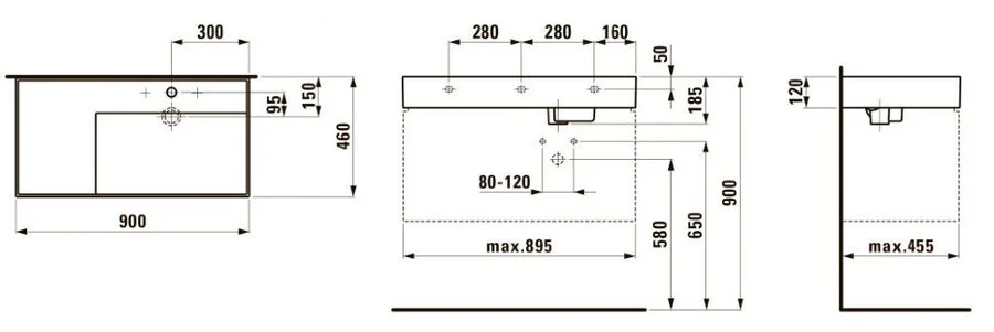Раковина Laufen Kartell 90 см полка слева 8.1033.9.000.111.1