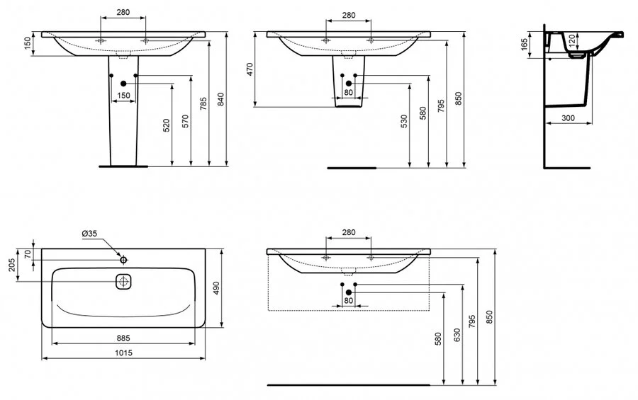 Раковина Ideal Standard Tonic II K0872 100 см с отверстием под смеситель