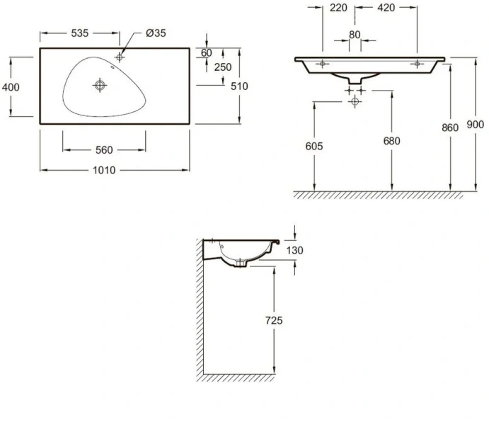 Раковина Jacob Delafon Nouvelle Vague 101 см подвесная EXAQ112-00
