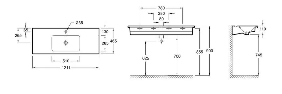 Раковина Jacob Delafon Vox 120 см подвесная EXAB112-00