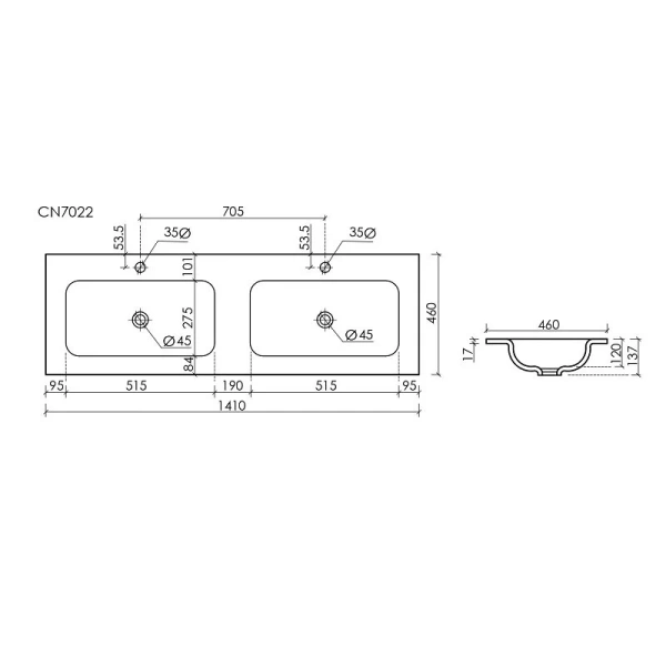Раковина Ceramica Nova Grace 141 см белая CN7022