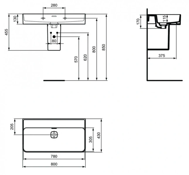 Раковина Ideal Standard Strada II 80 см евро белая T363901