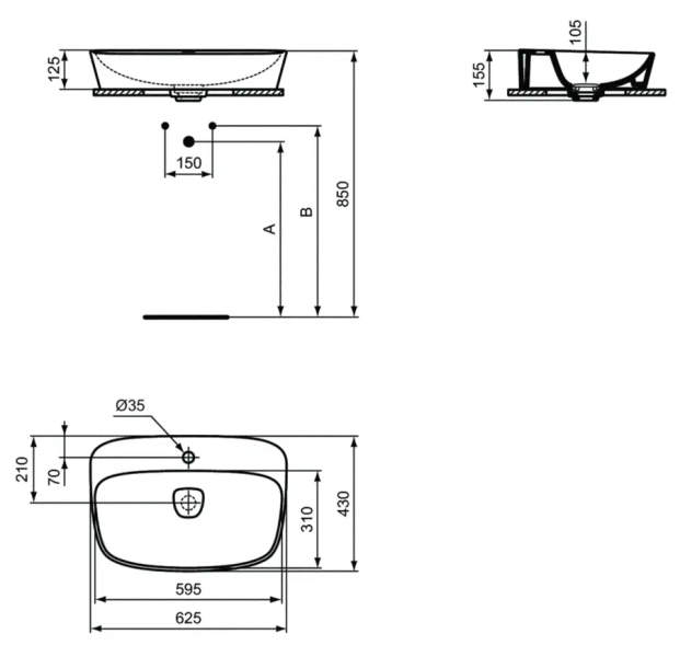 Раковина Ideal Standard Dea 62 см с отверстием под смеситель T044501