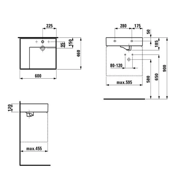 Раковина Laufen Kartell 60 см без отверстия для смесителя полка слева 8.1033.5.000.112.1