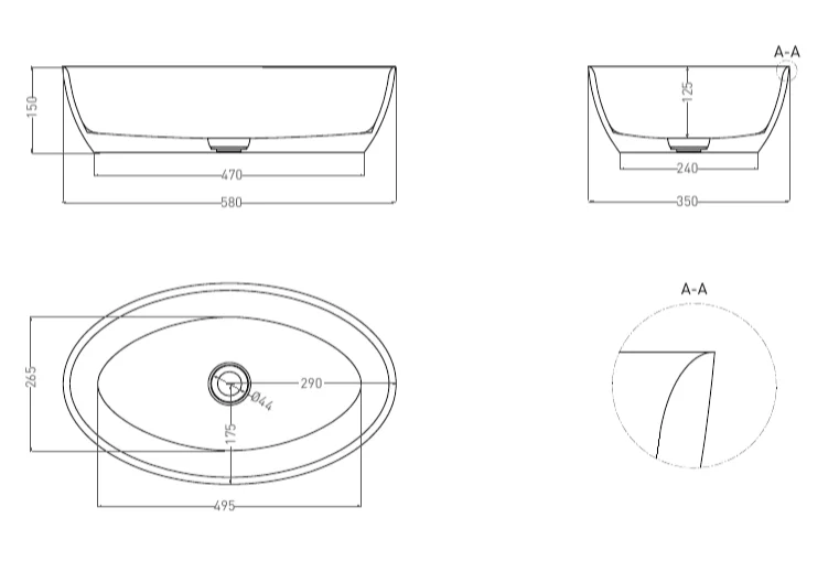 Раковина Salini Alda 01 58 см накладная, покраска по RAL полностью 110621MF