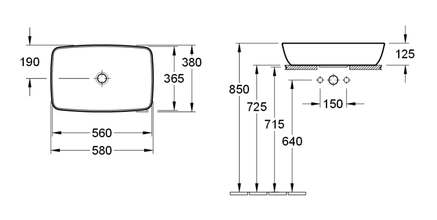 Раковина Villeroy & Boch Artis 58 см накладная, с покрытием CeramicPlus 417258R1