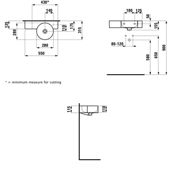Раковина Laufen Val 55 см полка слева 8.1528.4.000.106.1