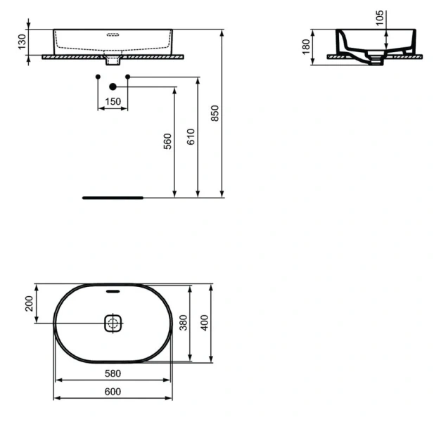 Раковина Ideal Standard Strada II 60 см без отверстия для смесителя T360401