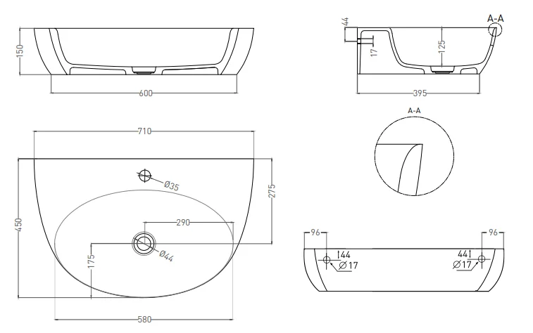 Раковина Salini Alda Wall 03 70 см белый матовый 140323M