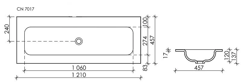 Раковина Ceramica Nova Grace 121 см без отверстия под смеситель CN7016wx