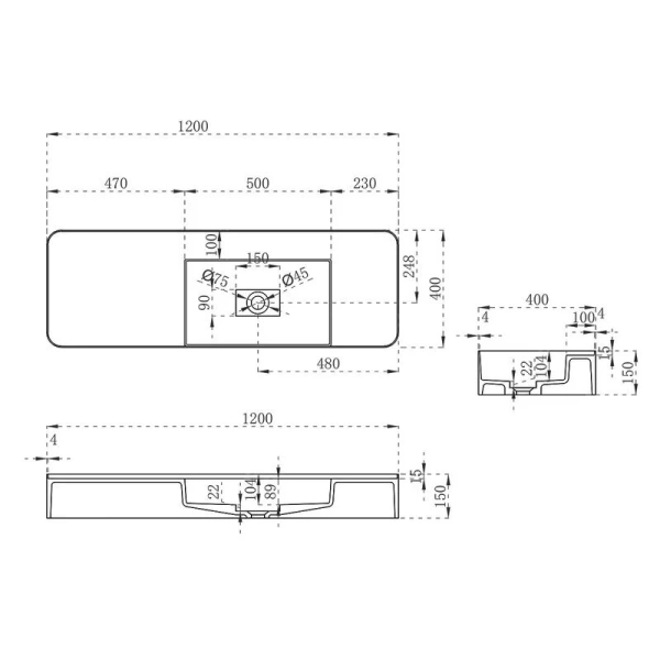 Раковина Vincea 120 см белая матовая VWB-6S412MW