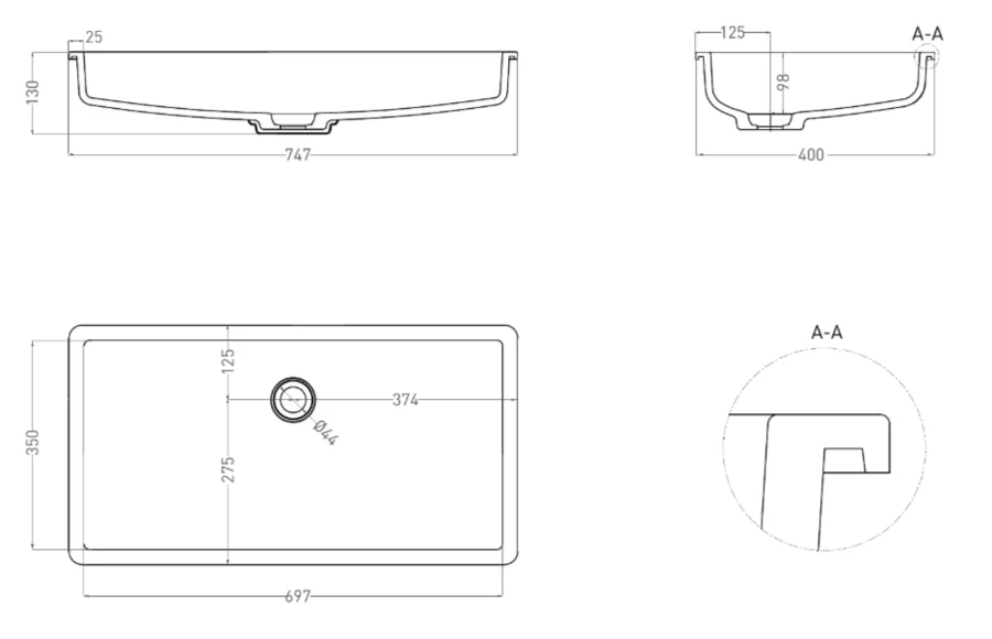 Раковина Salini Marea 10 1802210 75 см встраиваемая
