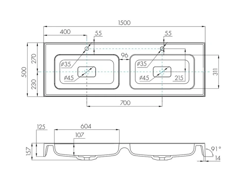 Раковина Акватон Ричмонд 1A70573KRD010 150 см прямоугольная
