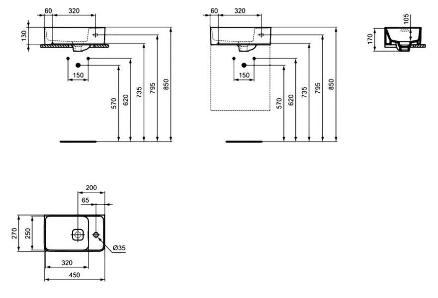 Раковина Ideal Standard Strada II T2995 45 см прямоугольная