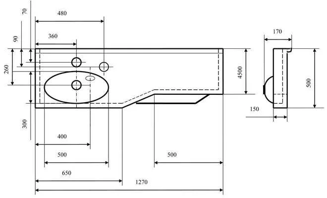 Раковина Акватон Отель 1A70113WOT01 126 см с навесами