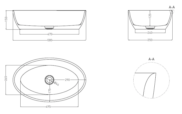 Раковина Salini Alda 58 см глянцевая 110611G