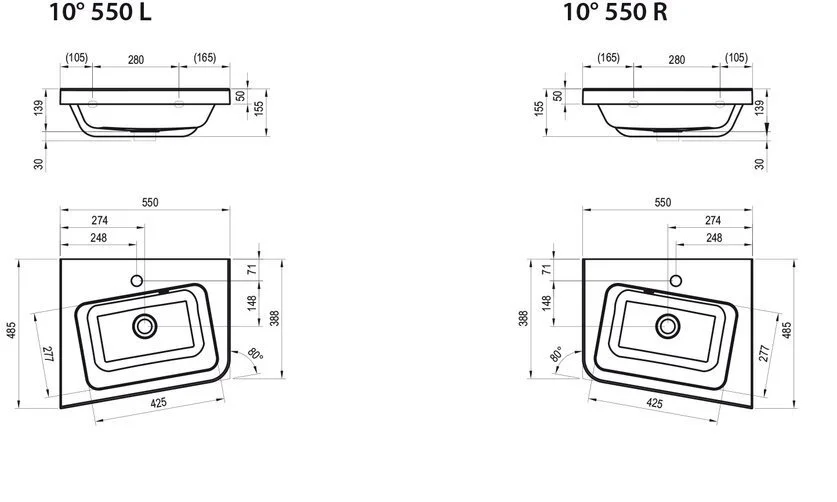 Раковина накладная Ravak 10° XJIP1155000, XJIL1155000