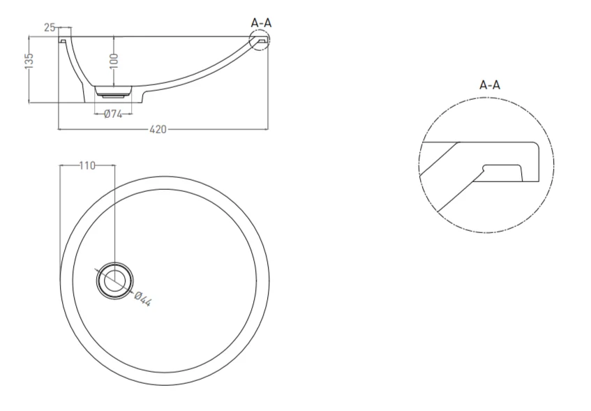 Раковина Salini Marea 08 1802208 42 см встраиваемая