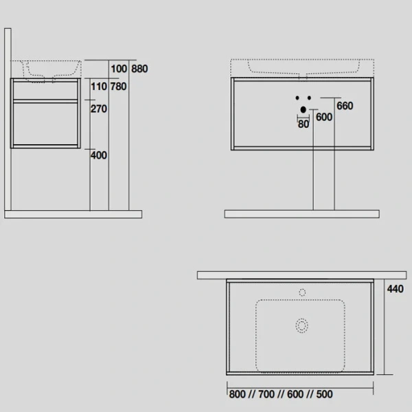 Раковина Kerasan Cento 353101*1 60 см прямоугольная Staron