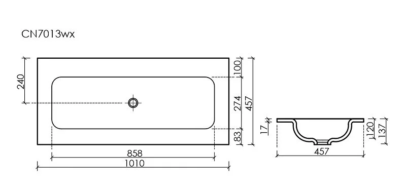Раковина Ceramica Nova Grace 101 см белая без отверстия под смеситель CN7013wx