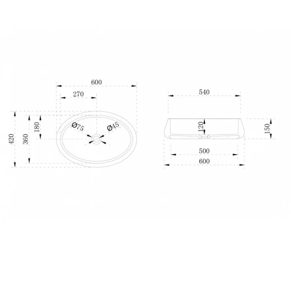 Раковина Abber Stein 60 см накладная AS2605