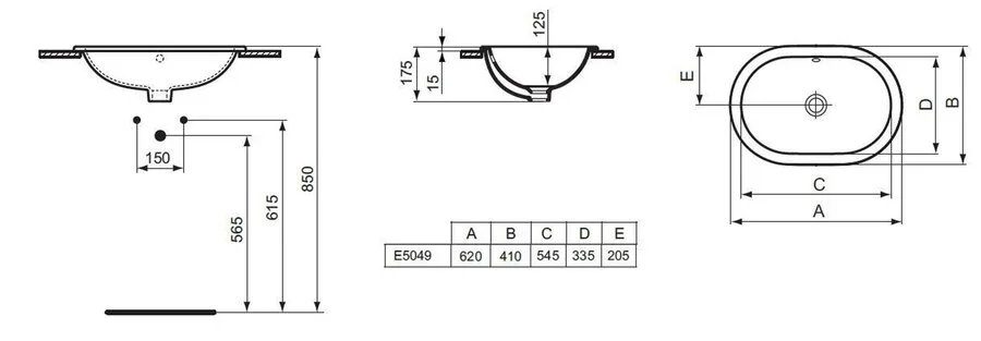 Раковина Ideal Standard Connect 62 см встраиваемая E504901