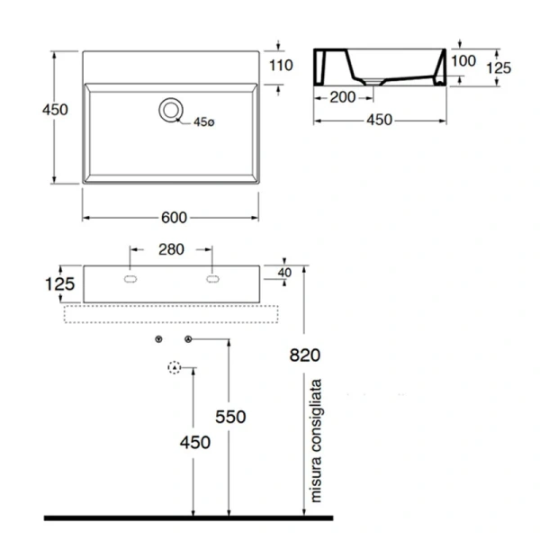 Раковина Azzurra Elegance 60 см прямоугольная ELLP060450QMBI/(EQA60M bi)*1
