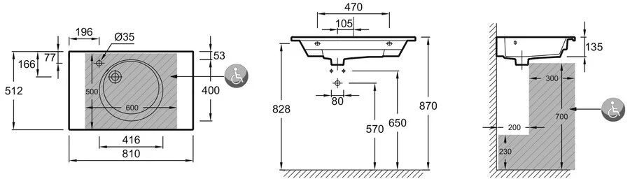 Раковина Jacob Delafon Odeon Rive Gauche 81 см подвесная EXAW112-Z-00