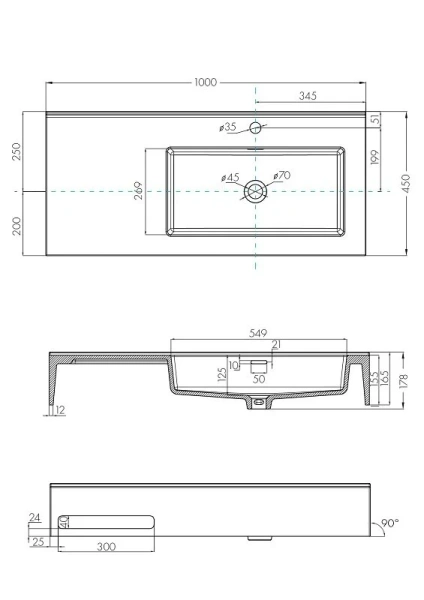 Раковина Акватон Квадро Про 1A733231QA01 100 см с полотенцедержателем Staron