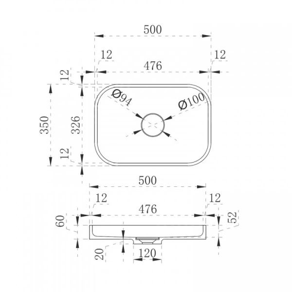 Раковина Abber Stein 50 см прямоугольная AS2602