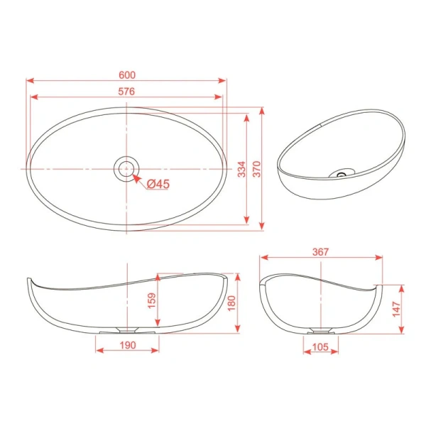 Раковина Montebianco Onda 60 см белая матовая 11020