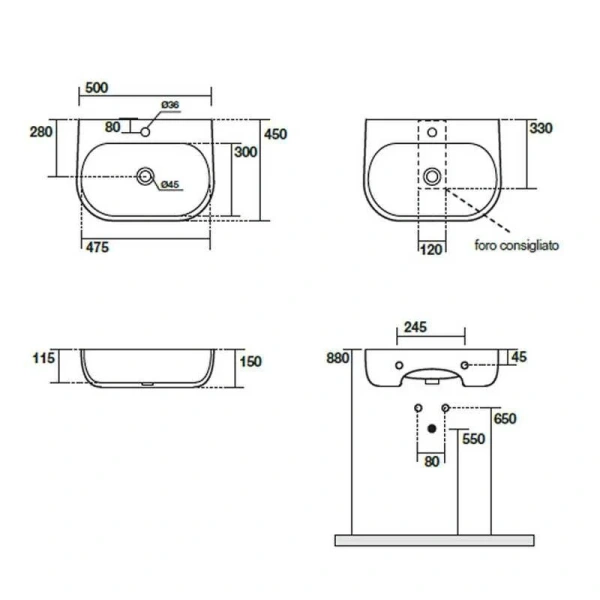 Раковина Kerasan Nolita 5340 50 см прямоугольная