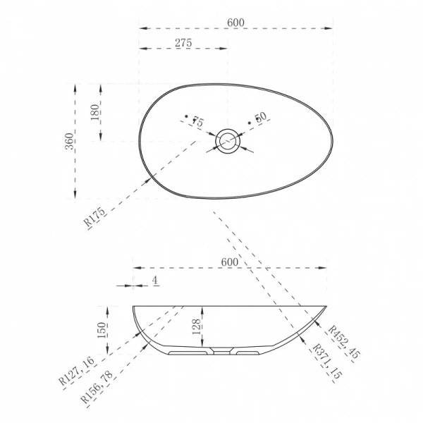 Раковина Abber Stein 60 см овальная AS2615