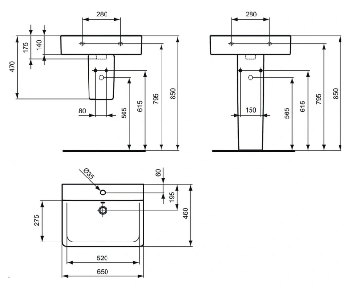 Раковина Ideal Standard Connect E7730 65 см белая