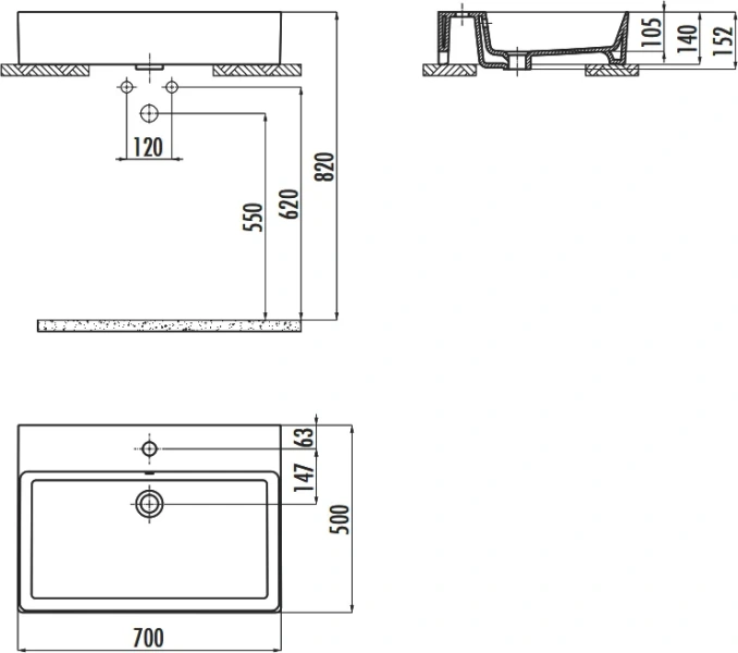 Раковина Creavit Volga 70 см прямоугольная VX270-00CB00E-0000