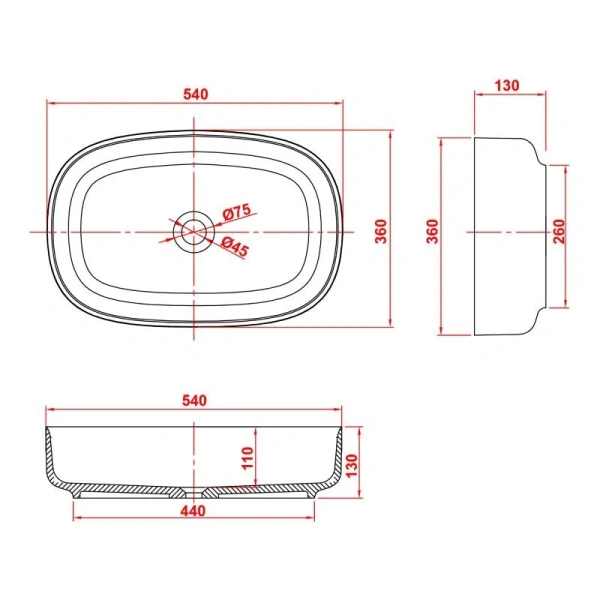 Раковина Montebianco Conca 54 см белая матовая 12020
