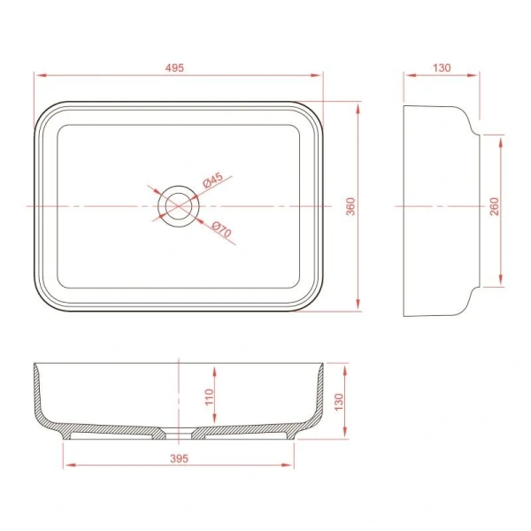 Раковина Montebianco Loreto Lungo 50 см белая матовая 12017