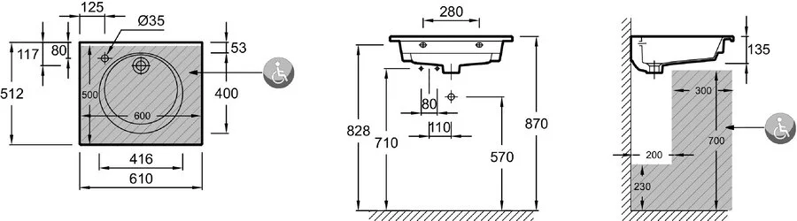 Раковина Jacob Delafon Odeon Rive Gauche 61 см подвесная EXBA112-Z-00