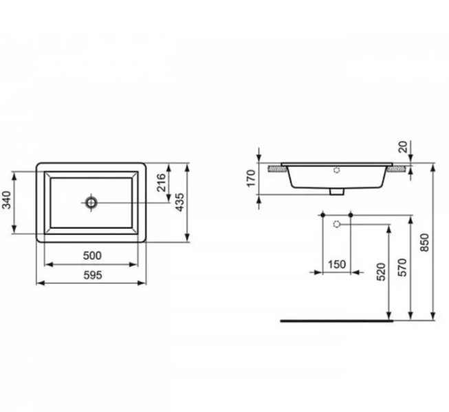 Раковина Ideal Standard Strada 60 см без отверстия под смеситель, с переливом K078001