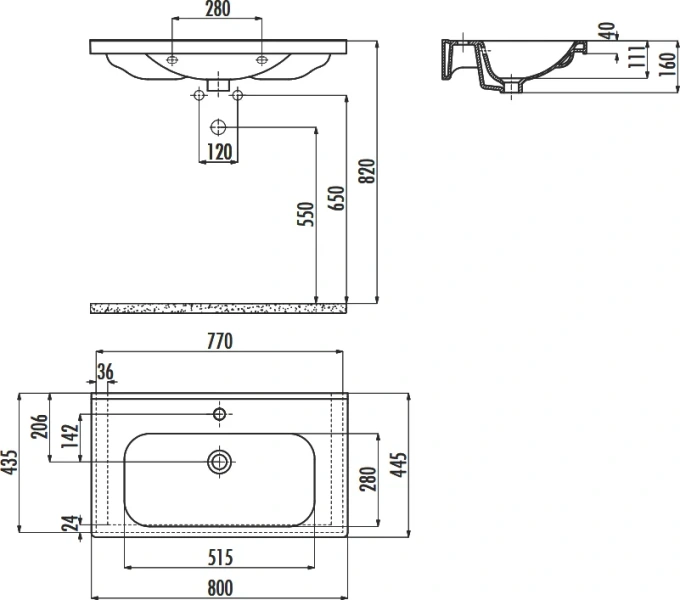Раковина Creavit Eksen 80 см прямоугольная EK080-00CB00E-0000