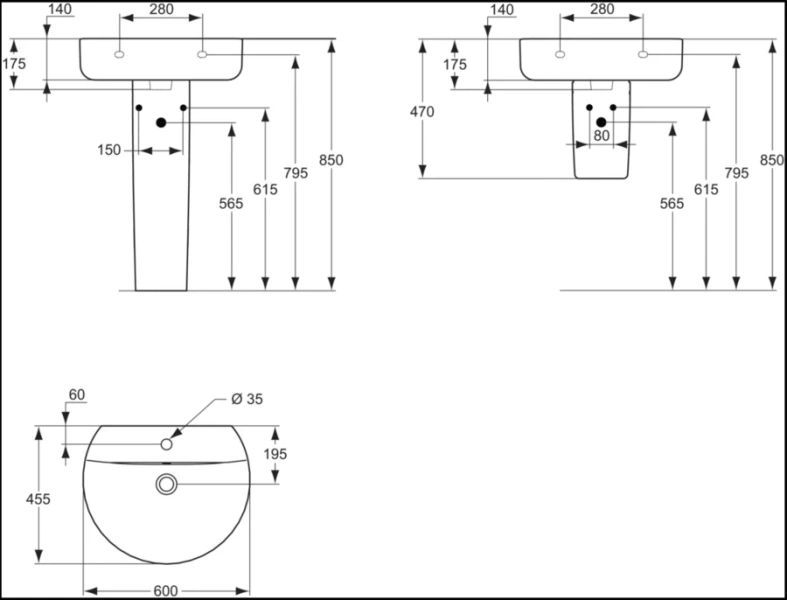 Раковина Ideal Standard Connect E7864 55 см с отверстием под смеситель