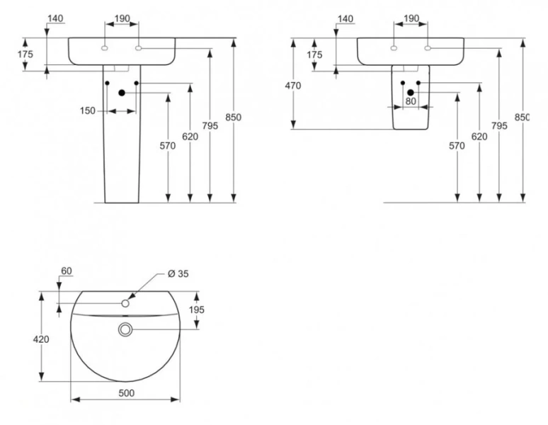 Раковина Ideal Standard Connect E7895 50 см с одним отверстием под смеситель