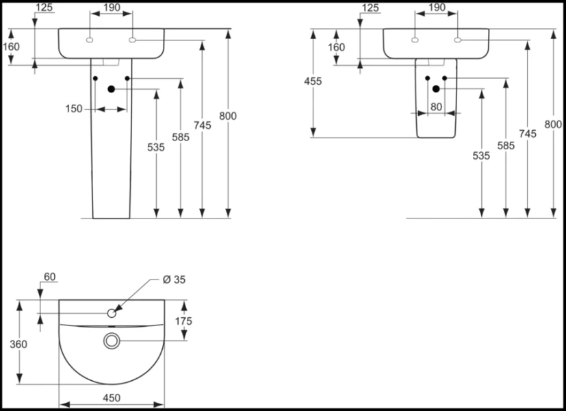 Раковина Ideal Standard Connect E7968 45 см керамическая Staron