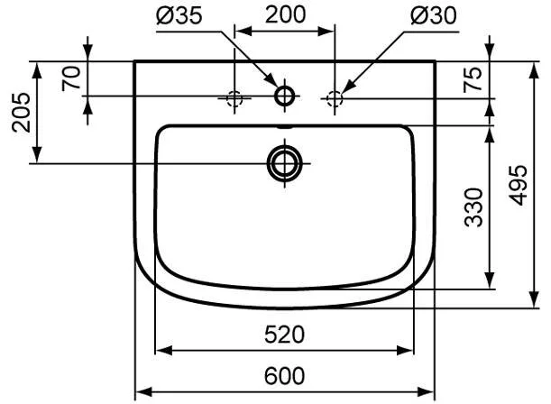 Раковина Ideal Standard Tempo T0564 60 см с отверстием для смесителя